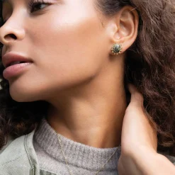 Boucles Lyka acier doré or pierre Pin Africian