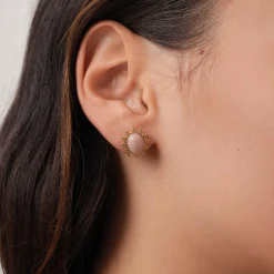 Boucles Lyka acier doré or pierre Rhodonite