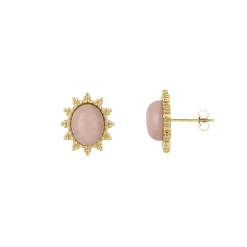 Boucles Lyka acier doré or pierre Rhodonite