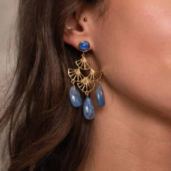 Boucles Mélissa bleues acier doré or