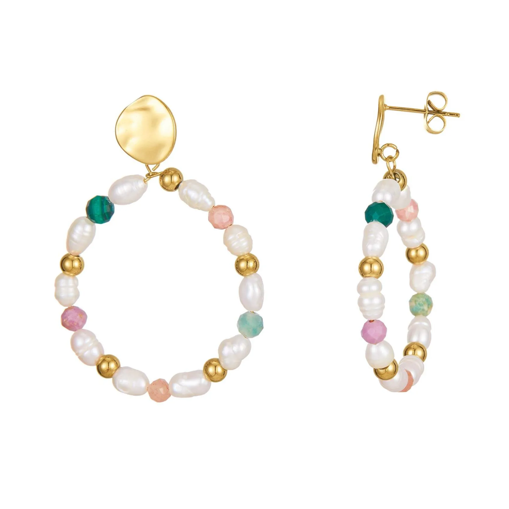 Boucles Nacre et pierres acier doré or