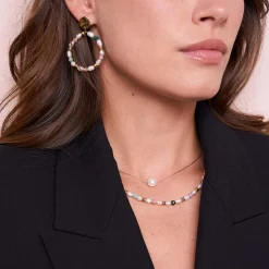 Boucles Nacre et pierres acier doré or