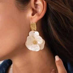 Boucles Naomi blanches acier doré or