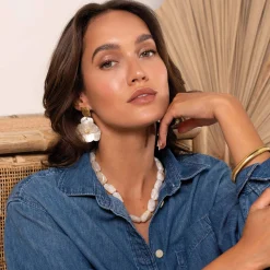Boucles Naomi blanches acier doré or