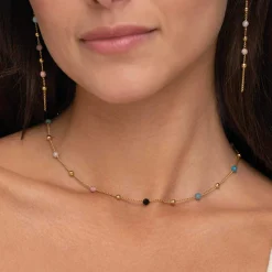 Boucles pendantes acier doré or et pierres