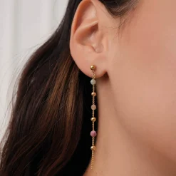 Boucles pendantes acier doré or et pierres