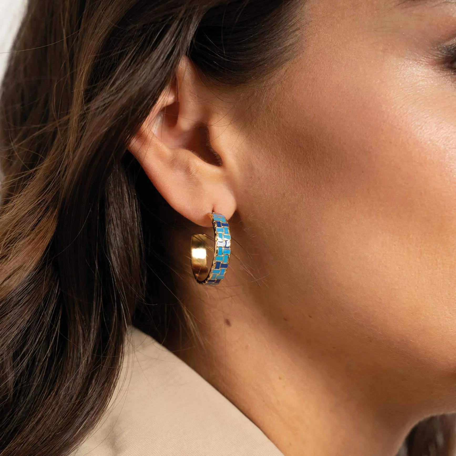 Boucles Rio bleues acier doré or