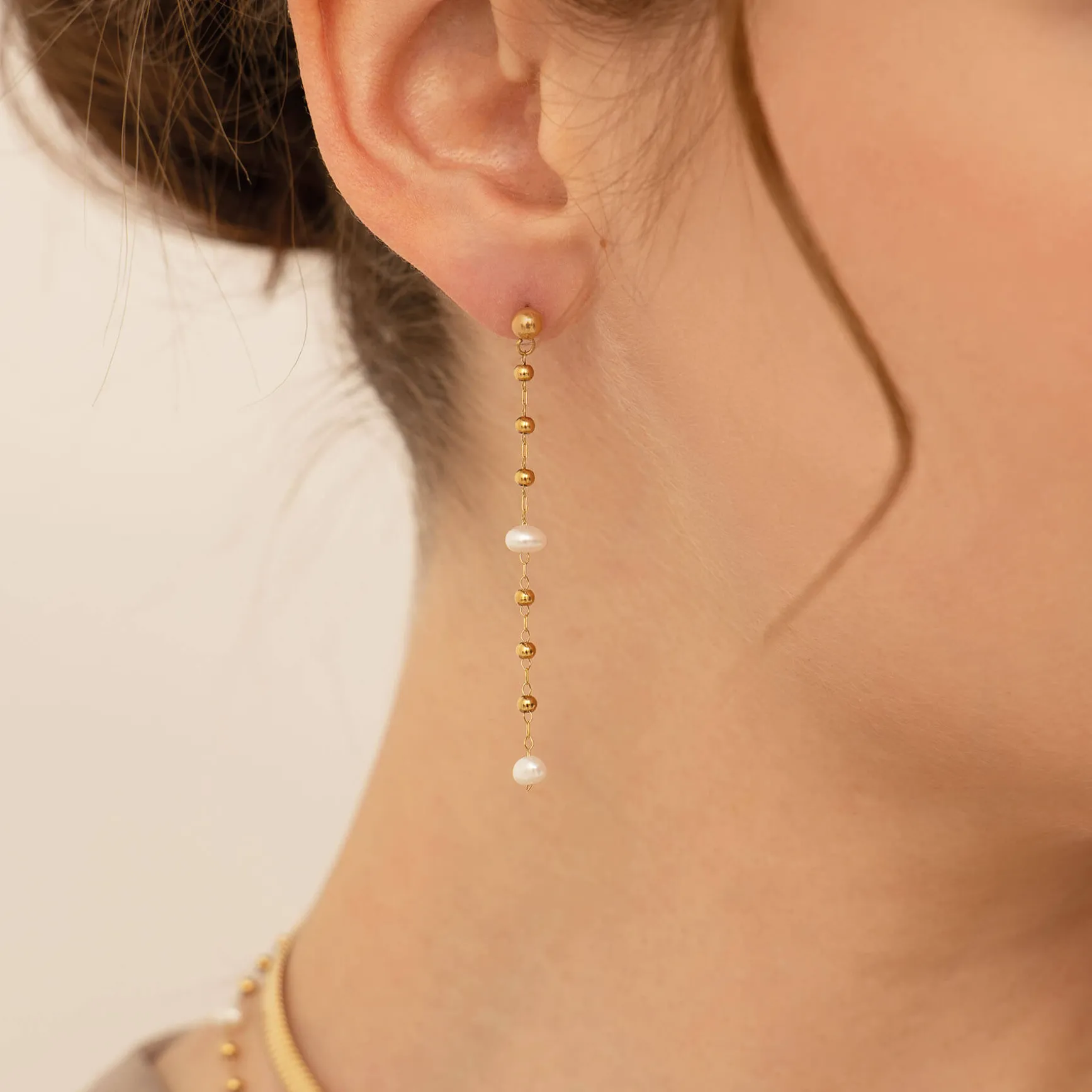 Boucles Rosaire nacre acier dorées or