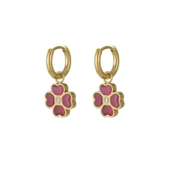 Boucles Trefle rose acier doré or