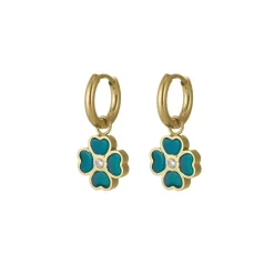 Boucles Trefle vert acier doré or