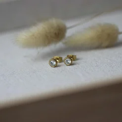 Boucles zircons blancs acier doré or
