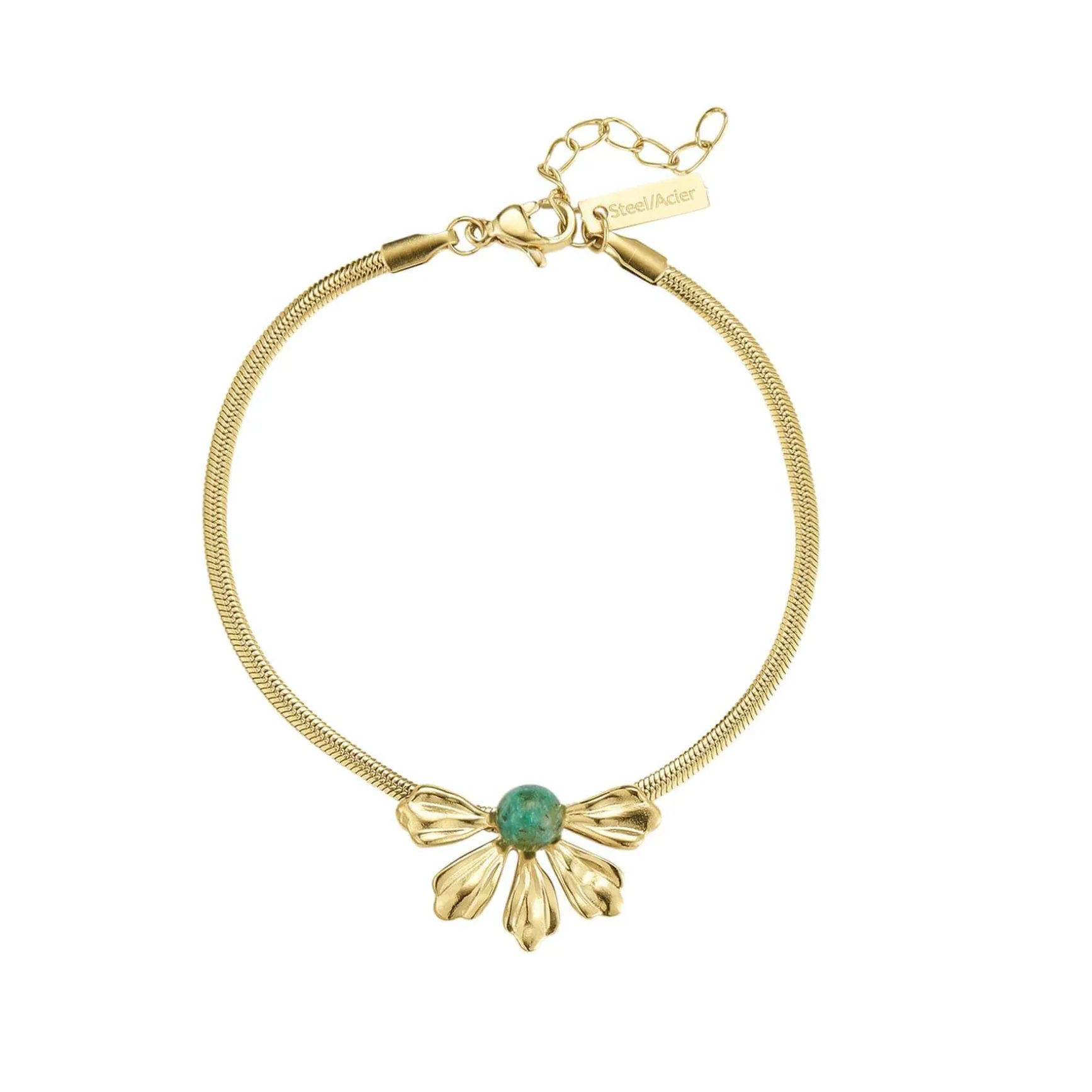 Bracelet Amélie acier doré or pierre Pin Africain