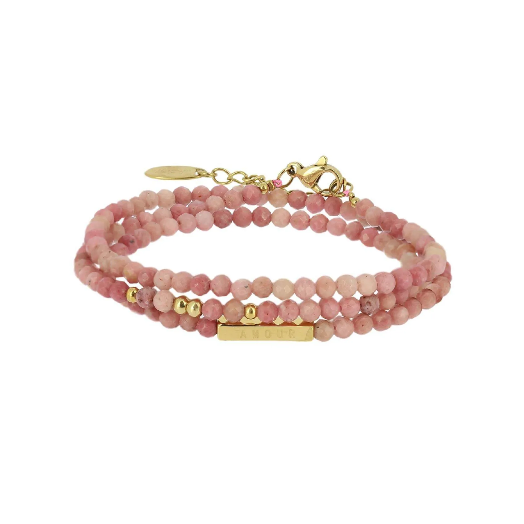 Bracelet Amour 3 rangs Pierres Rhodonite