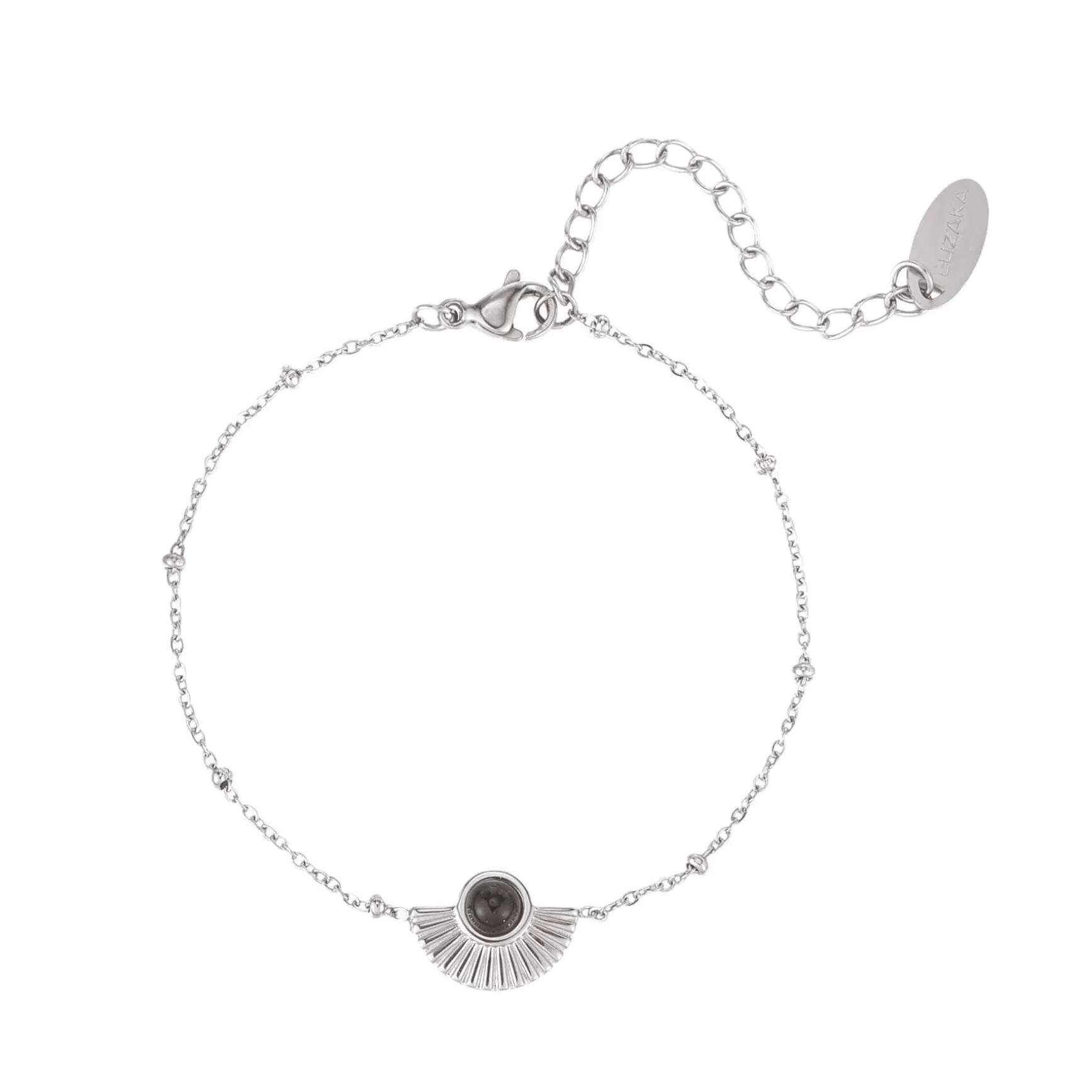 Bracelet Eventail acier Obsidienne