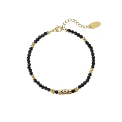 Bracelet Lucky eye Obsidienne acier doré or
