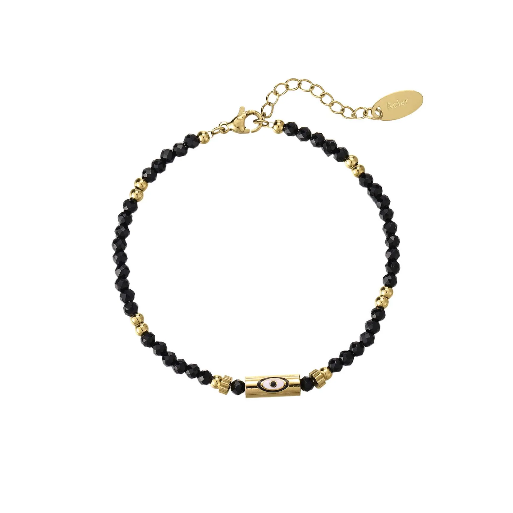 Bracelet Lucky eye Obsidienne acier doré or