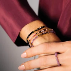 Bracelet Lucky eye Rhodonite acier doré or