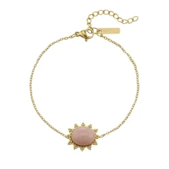 Bracelet Lyka acier doré or pierre Rhodonite
