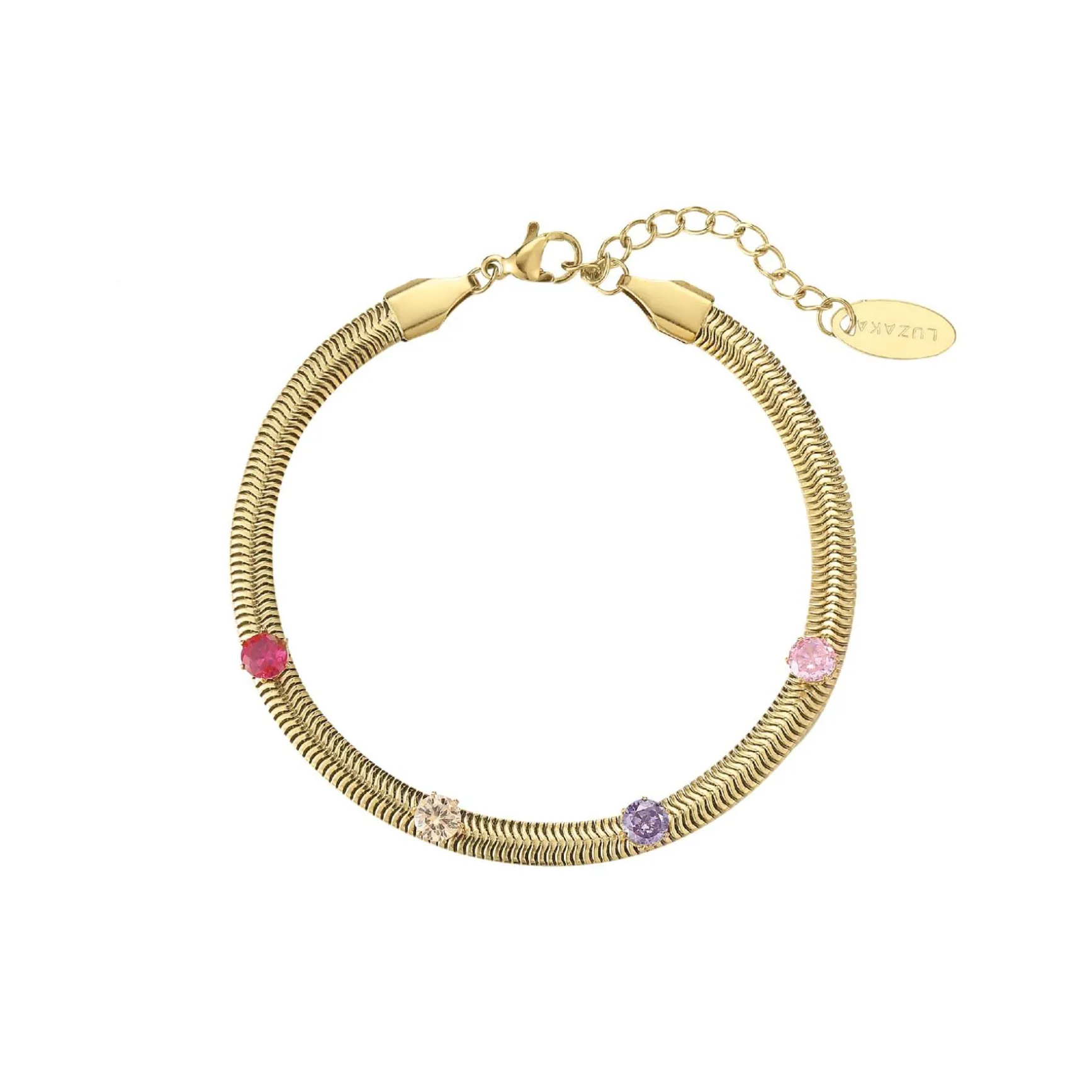 Bracelet Maille plate zircons colorés