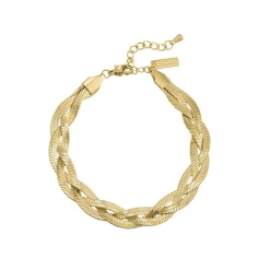 Bracelet Mailles plates tréssées acier doré or