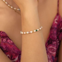 Bracelet Nacre et pierres acier doré or