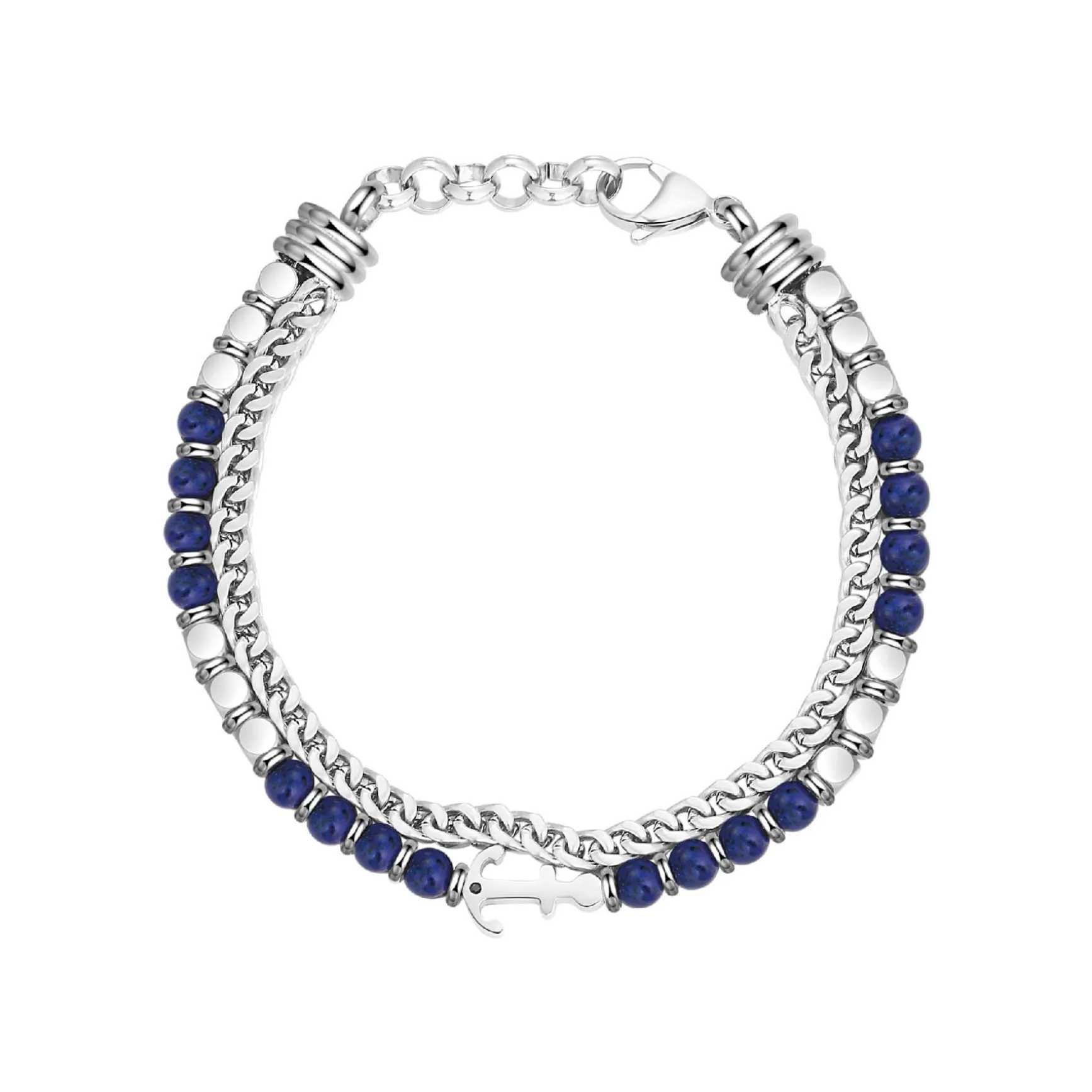 Bracelet Navy acier et pierres lapis lazuli