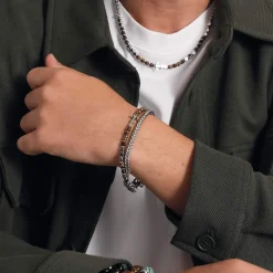 Bracelet Navy acier et pierres  œil de tigre