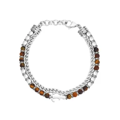 Bracelet Navy acier et pierres  œil de tigre