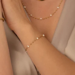 Bracelet Rosaire nacre acier doré or