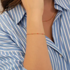 Bracelet Rosaire rouge acier doré or