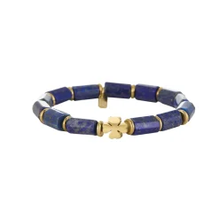 Bracelet Trefle Lapis Lazuli acier doré or