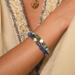 Bracelet Trefle Lapis Lazuli acier doré or