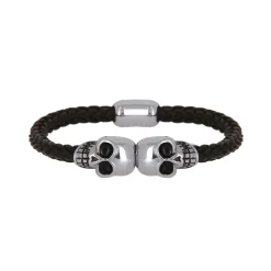 Bracelet Têtes de mort cuir et acier