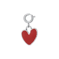 Charm coeur rouge acier argenté