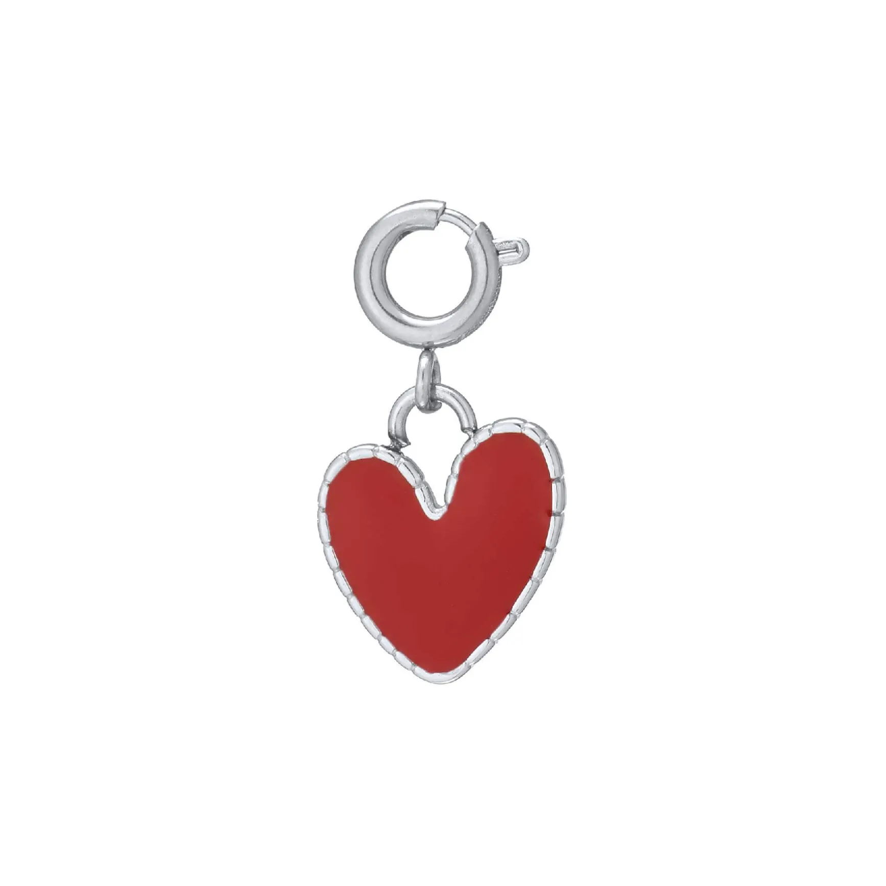 Charm coeur rouge acier argenté