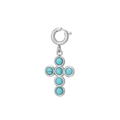 Charm Croix turquoise argenté