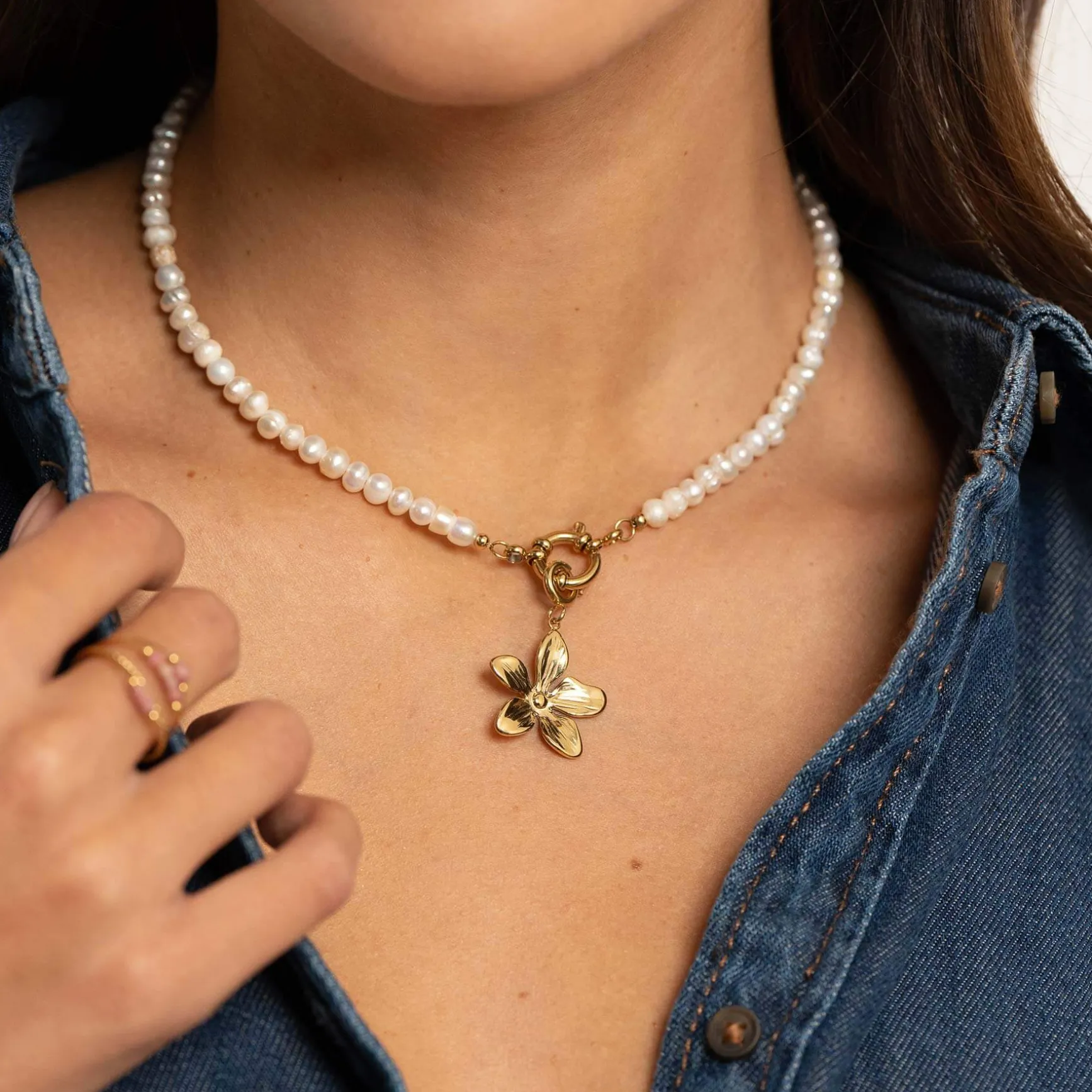 Charm Floria acier doré or