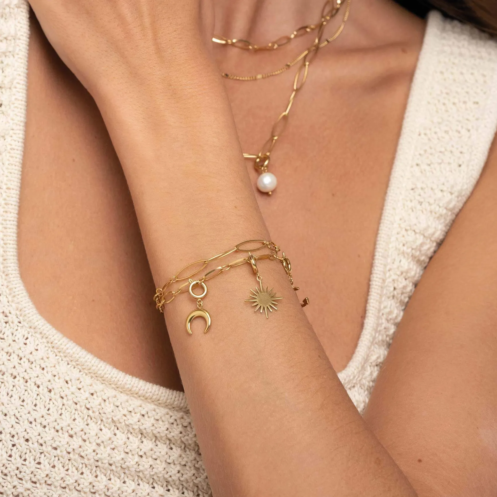Charm Lune acier doré or