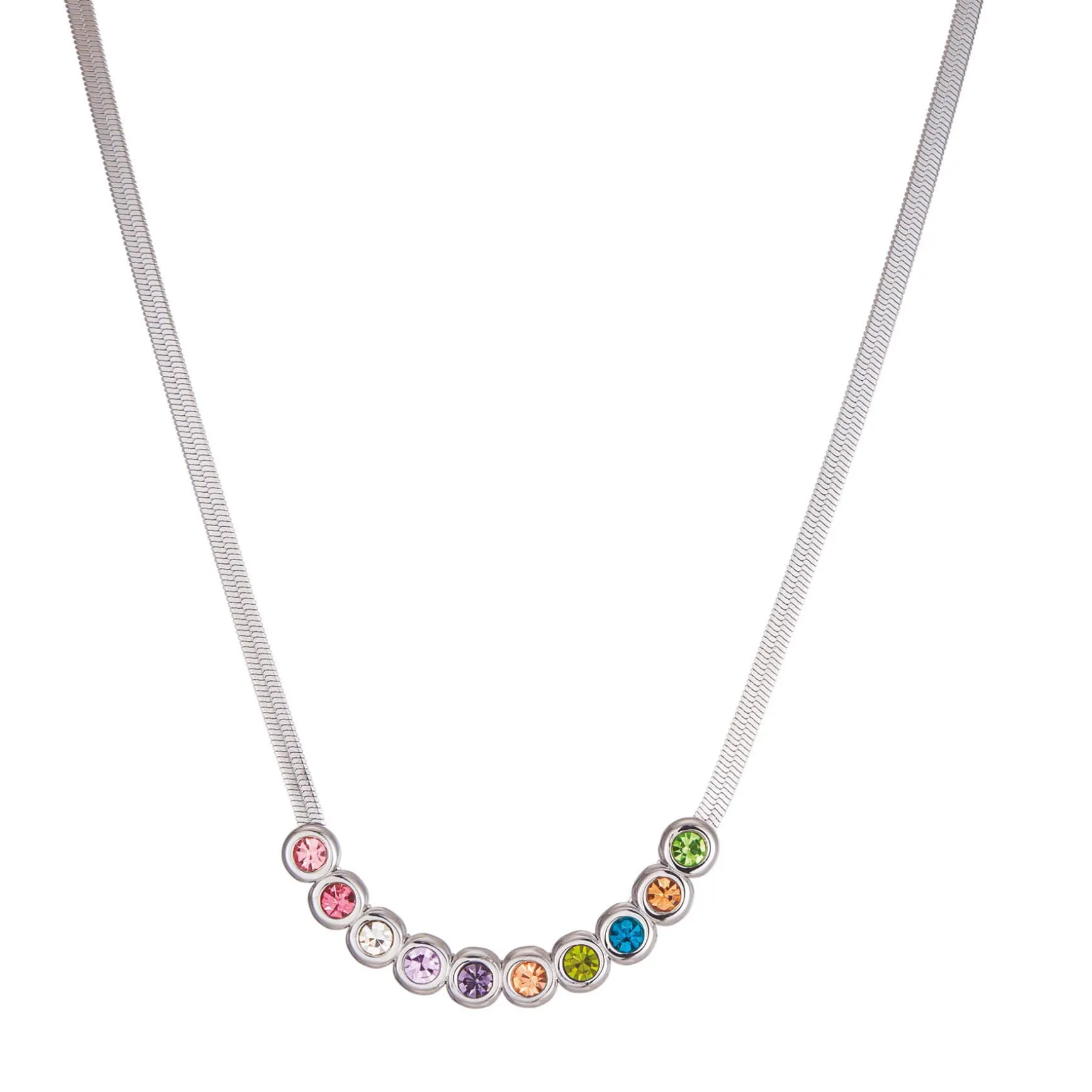 Collier acier zircons multicolores