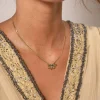 Collier Amélie acier doré or pierre Pin Africain