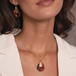 Collier Automne rouge acier doré or