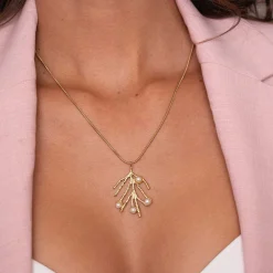 Collier Barbara acier doré or et perles nacre