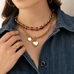 Collier Corazon acier doré or