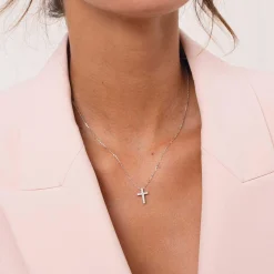 Collier Croix Argent 925 rhodié et zircons