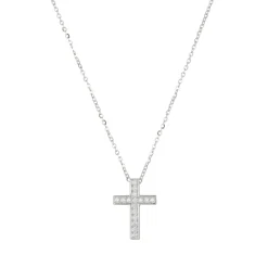 Collier Croix Argent 925 rhodié et zircons