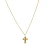 Collier Croix zircons multicolores acier doré or