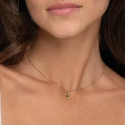 Collier Croix zircons multicolores acier doré or