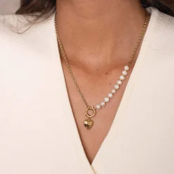 Collier cœur Valentine acier doré or et nacre