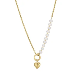 Collier cœur Valentine acier doré or et nacre