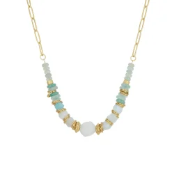 Collier Elsa acier doré or Amazonite